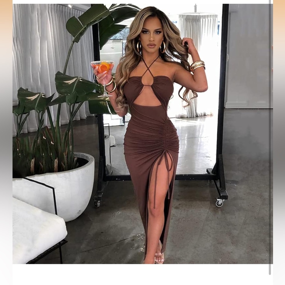 Elegant Brown Halter Dress